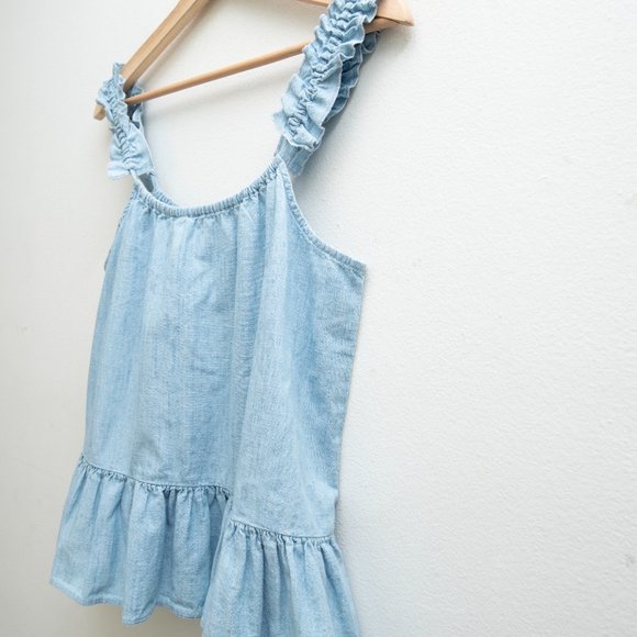 Madewell Chambray Ruffled Spaghetti Cropped Top - Picture 3 of 5